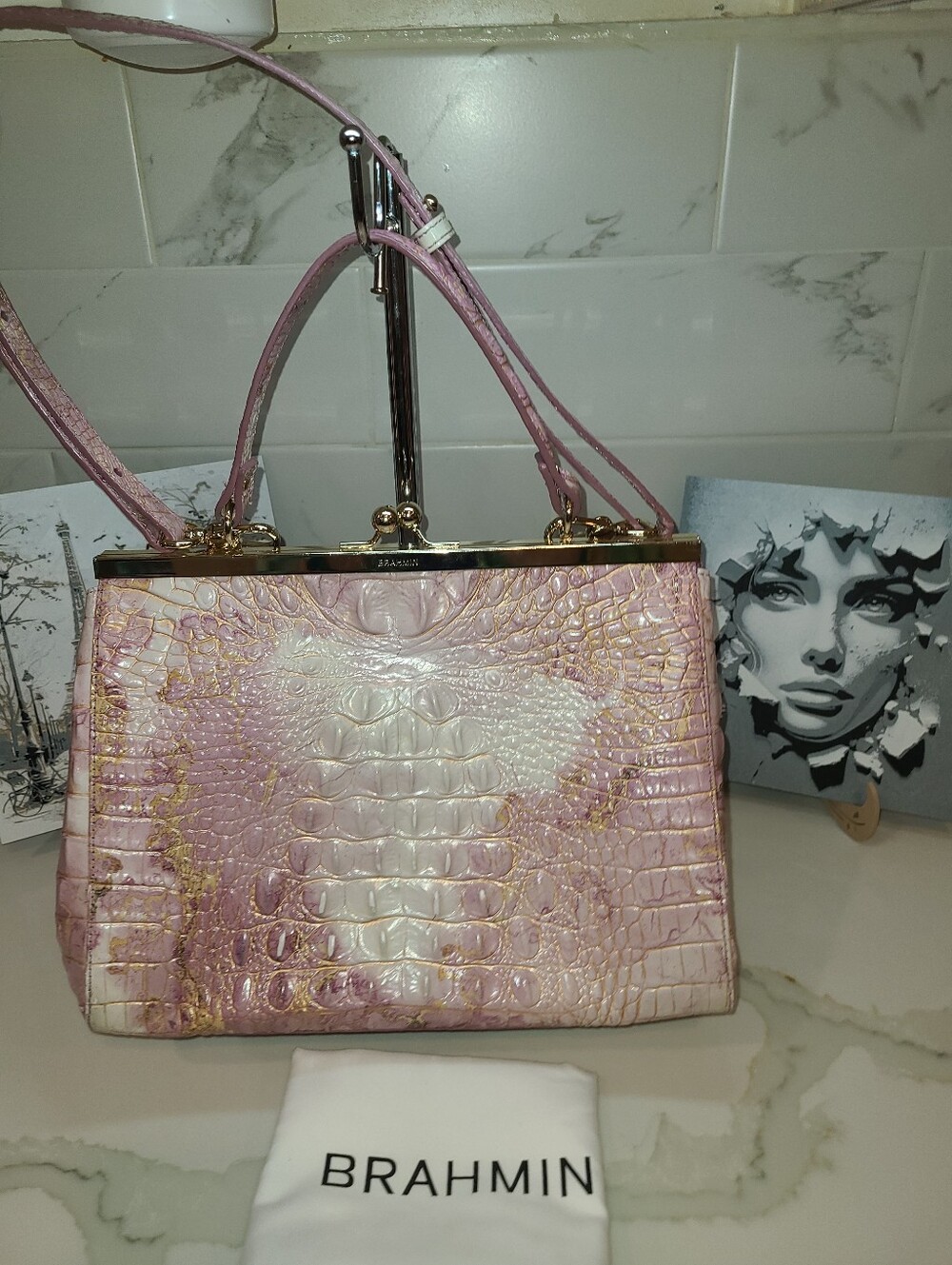 Brahmin Lilac Melbourne Juliette Kisslock Satchel Shoulder Bag RARE Pristine - Picture 3 of 16